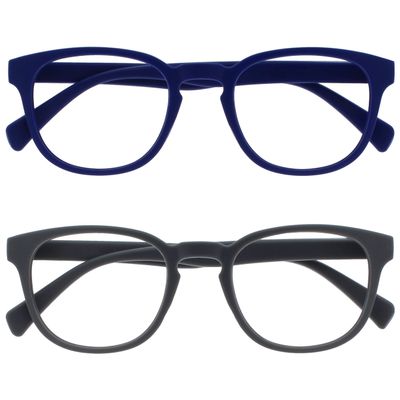 OPULIZE POP Reading Glasses for Women Men,Scratch Resistant Round Matt Frame with Spring Hinges, Blue, Grey +2.00 (Pack of 2)