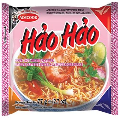Acecook Hao Hao Mi Tom Chua Cay Instant Noodle Sour-Hot Shrimp Flavoured 77g, 15 Pack
