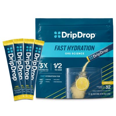 DripDrop Hydration Packets - Lemon - Single Serve Electrolytes Powder Drink Mix - Non-GMO, Gluten Free, Vegan - 32 Sticks