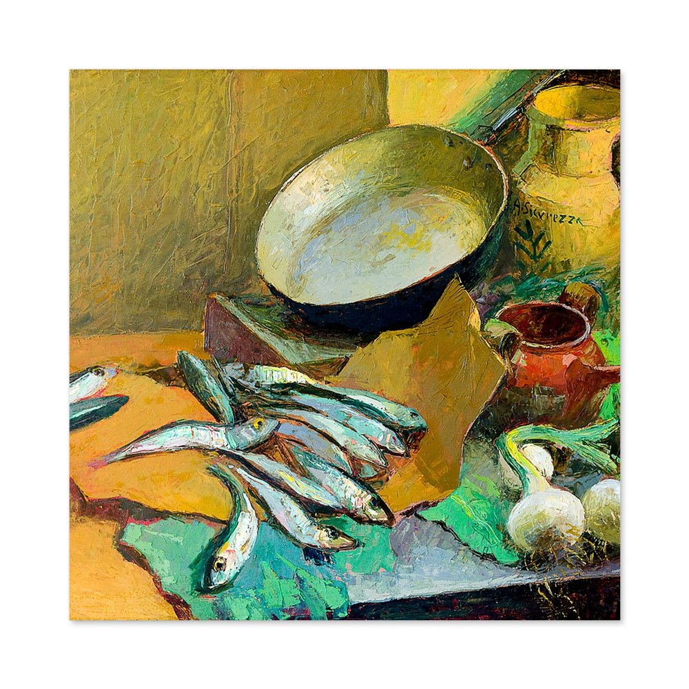 Artery8 Sicurezza Still Life With Anchovies Painting Large Wall Art Poster Print Thick Paper 24X24 Inch