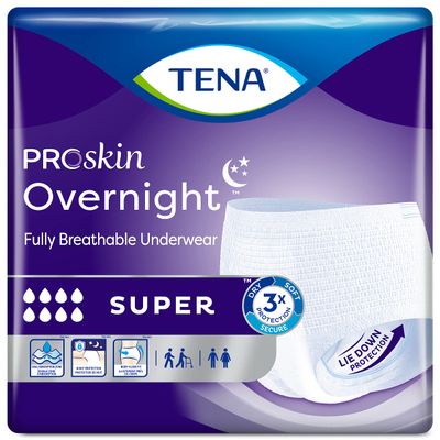 TENA ProSkin Overnight Super Protective Incontinence Underwear, Heavy Absorbency, Unisex, Large, 14 count