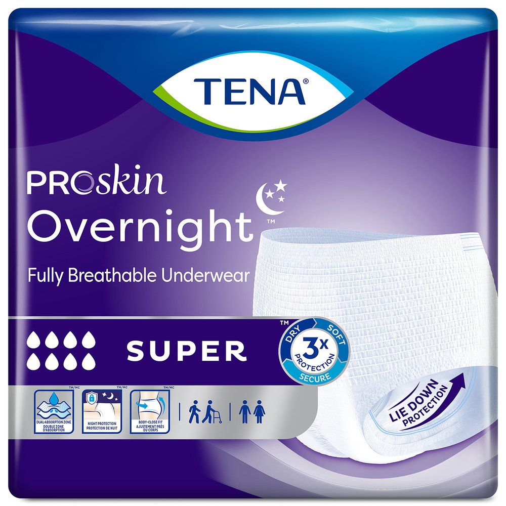 TENA ProSkin Overnight Super Protective Incontinence Underwear, Heavy Absorbency, Unisex, Large, 14 count