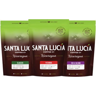 Santa Lucia Coffee - Specialty Nicaraguan Coffee Variety Pack - Light, Medium & Dark Roast - Low Acid, 91 Point, SHG, Small Batch Roasted, 100% Single-Origin, Ground Coffee, 3 Bags (16oz Each)