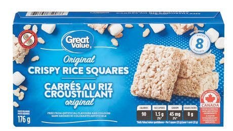 Great Value Crispy Rice Squares, 176g/6.2oz, Imported from Canada}