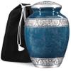 GSM Brands Cremation Urn for Adult Human Ashes - Large Handcrafted Funeral Memorial with Striking Blue Design (Aluminum - 10 Inch Height x 7 Inch Width) view 1