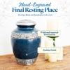 GSM Brands Cremation Urn for Adult Human Ashes - Large Handcrafted Funeral Memorial with Striking Blue Design (Aluminum - 10 Inch Height x 7 Inch Width) view 2