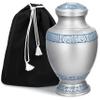 GSM Brands Cremation Urn for Adult Human Ashes - Large Handcrafted Funeral Memorial with Elegant Silver Design (Aluminum - 12 Inch Height x 7 Inch Width) view 1
