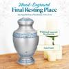 GSM Brands Cremation Urn for Adult Human Ashes - Large Handcrafted Funeral Memorial with Elegant Silver Design (Aluminum - 12 Inch Height x 7 Inch Width) view 2