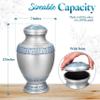 GSM Brands Cremation Urn for Adult Human Ashes - Large Handcrafted Funeral Memorial with Elegant Silver Design (Aluminum - 12 Inch Height x 7 Inch Width) view 4