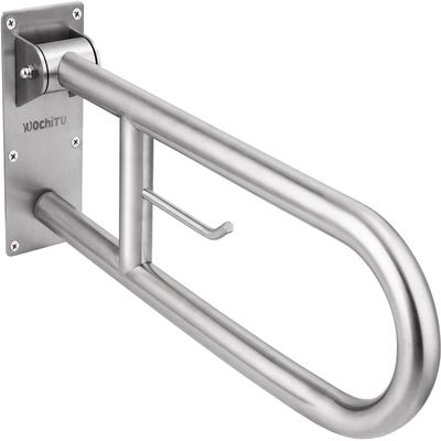 23.6 INCH Stainless Toilet Safety Rails, WochiTV Handicap Grab Bars for Elderly, Disabled Flip-Up Bathroom Grab Bar with Paper Holder,Toilet Handrails Hand Grips Handle Shower Assist Aid