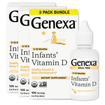 Genexa Infants Vitamin D Liquid Drops for Newborn, Baby & Toddler | Bone Development | Delicious Organic Vanilla Flavor | Certified Organic, Gluten Free, & Non-GMO | 270 Servings (3 Pack)