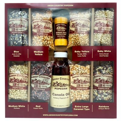 Amish Country Popcorn | 8-4 oz Bags | Stovetop Popping Sampler Pack with Canola Oil and BallPark ButterSalt | Old Fashioned, Non-GMO and Gluten Free (Stovetop Sampler - 8-4 oz Bags)