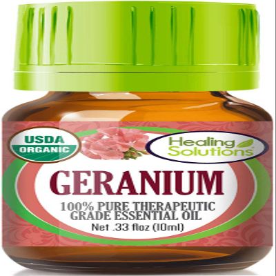 Healing Solutions Geranium Essential Oil (0.33 oz/10ml), Organic, Pure, Undiluted  for Hair Diffuser, Skin, & Aromatherapy