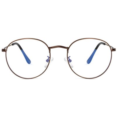 Kursan Round Blue Light Glasses for Women Men Retro Circle Metal Frame Clear Lens Eyeglasses (Copper)
