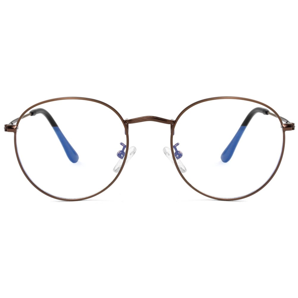 Kursan Round Blue Light Glasses for Women Men Retro Circle Metal Frame Clear Lens Eyeglasses (Copper)