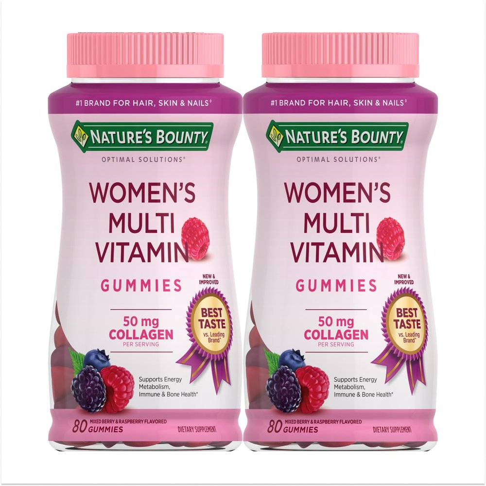 Nature's Bounty Optimal Solutions Women's Multivitamin, Multivitamin Gummies for Immune Support, Cellular Energy Support, Bone Health, Raspberry Flavor, 80 Ct (2 Pack)