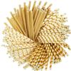 100 Pack Gold Straws, Biodegradable Paper Straws, Metallic Foil Striped/Wave/Heart/Star Straw for Party Supplies, Birthday, Wedding, Bridal/Baby Shower Decorations and Holiday Celebration view 1