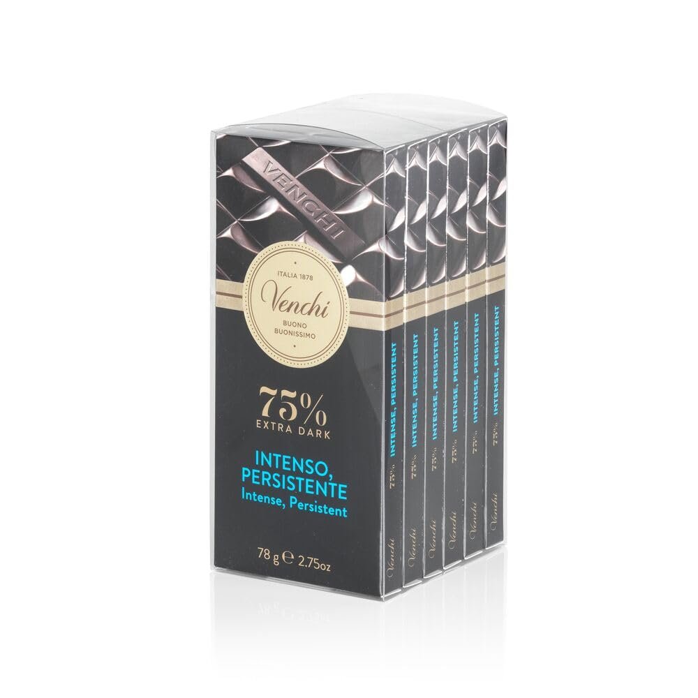 Venchi - Bundle of 6 Extra Dark 75% Chocolate Bar, 21.16oz - 3.52oz each bar - Gluten Free - Vegan - Family Pack