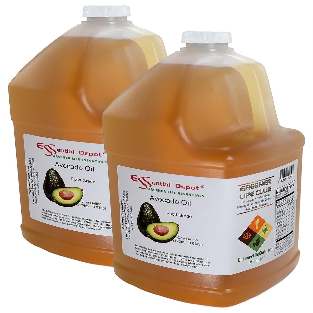 Avocado Oil - 2 x 1-Gallon (128 oz) - 256 oz - safety sealed HDPE container with resealable cap - 100% Pure and Natural for Hair, Skin, Massage, and Cooking