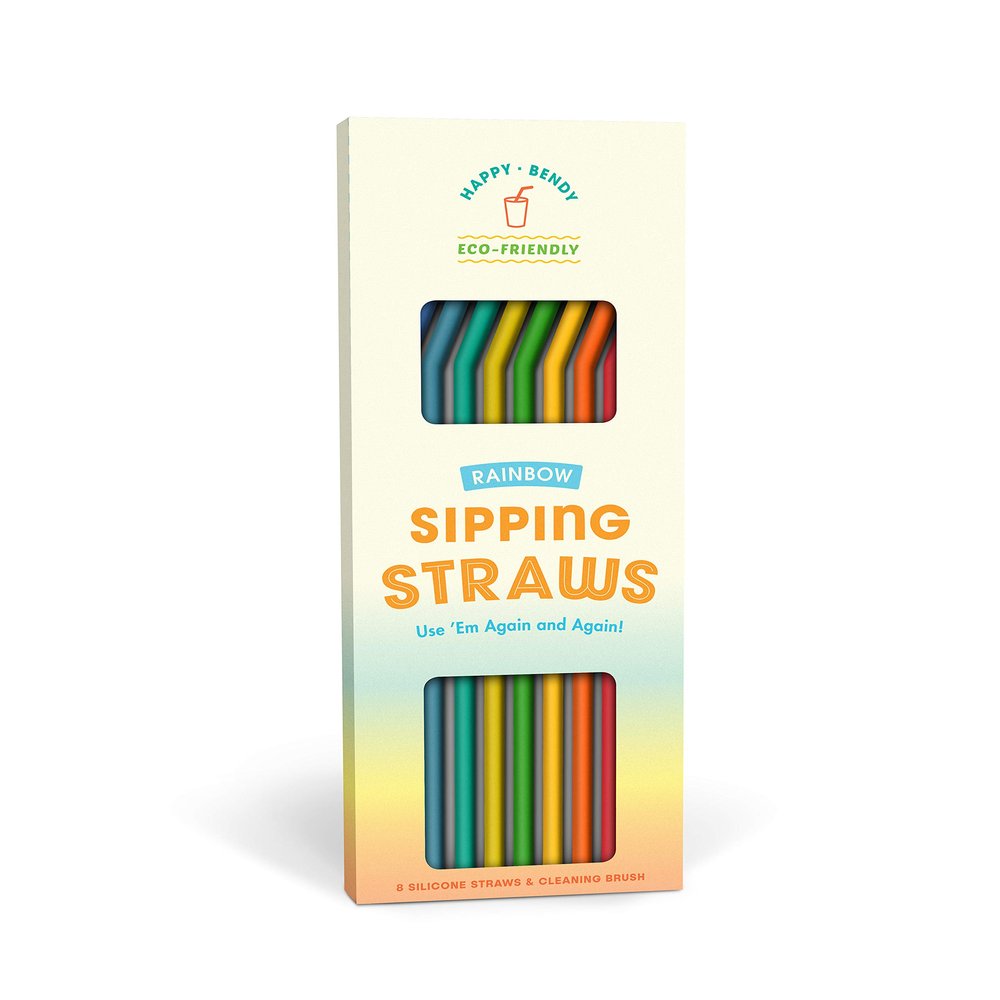 Knock Knock Silicone Straws, Set of 8, Rainbow