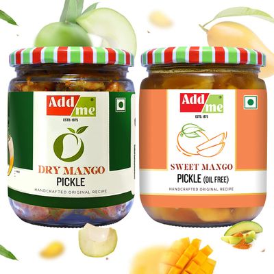 Add me Pickle Combo Sweet Mango Murabba Pickle 500gm + Dry Mango Pickles 500gm Less Oil aam ka achar Glass Pack