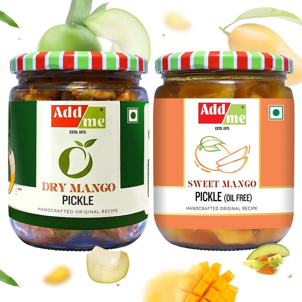 Add me Pickle Combo Sweet Mango Murabba Pickle 500gm + Dry Mango Pickles 500gm Less Oil aam ka achar Glass Pack