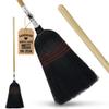 Handmade Amish Corn Broom with Wooden Handle  57" Heavy Duty Broom for Courtyard, Lobby & Market, 100% Corn Fill Straw Broo'm, 4 Sews Indoor & Outdoor Bristle for Sweeping - Black view 1