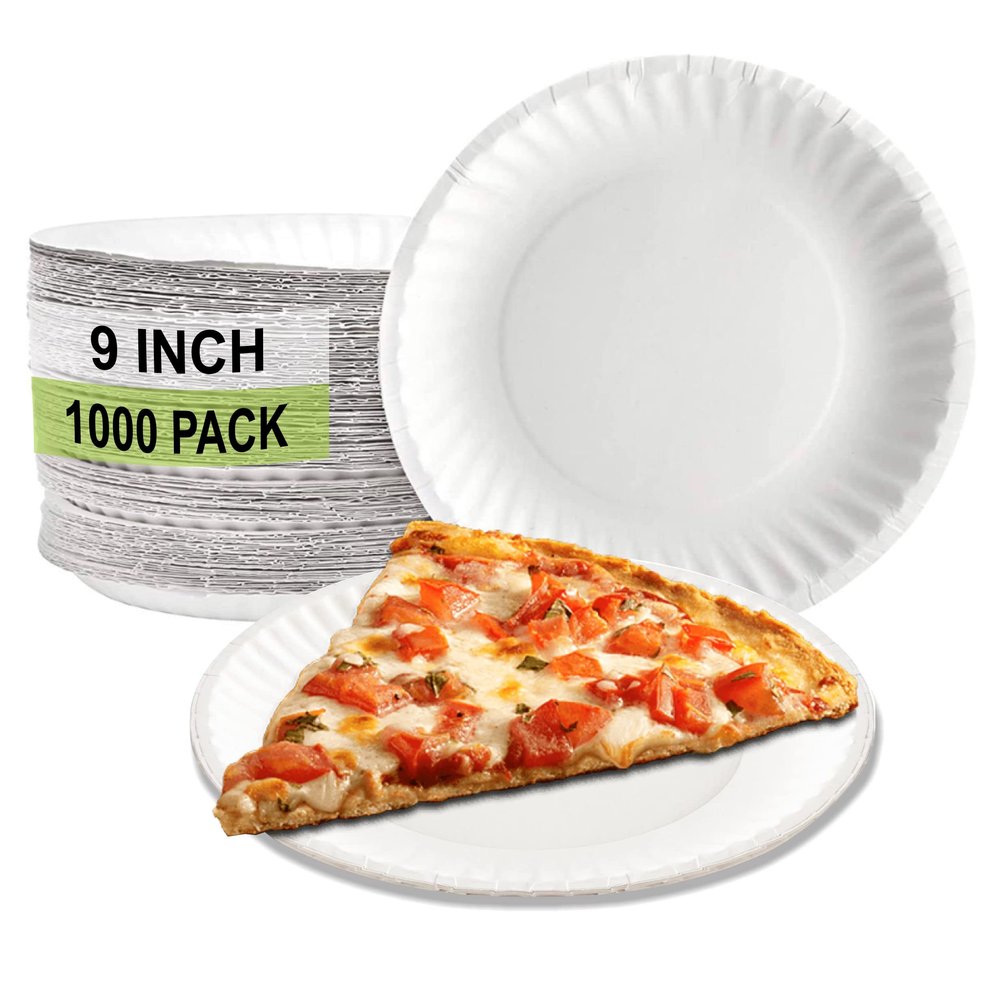[1000 Count] White Heavy Duty Disposable Paper Plates 9-Inch by EcoQuality - Perfect for Parties, BBQ, Catering, Office, Event's, Pizza, Restaurants, Recyclable, Compostable, Coated and Microwave Safe
