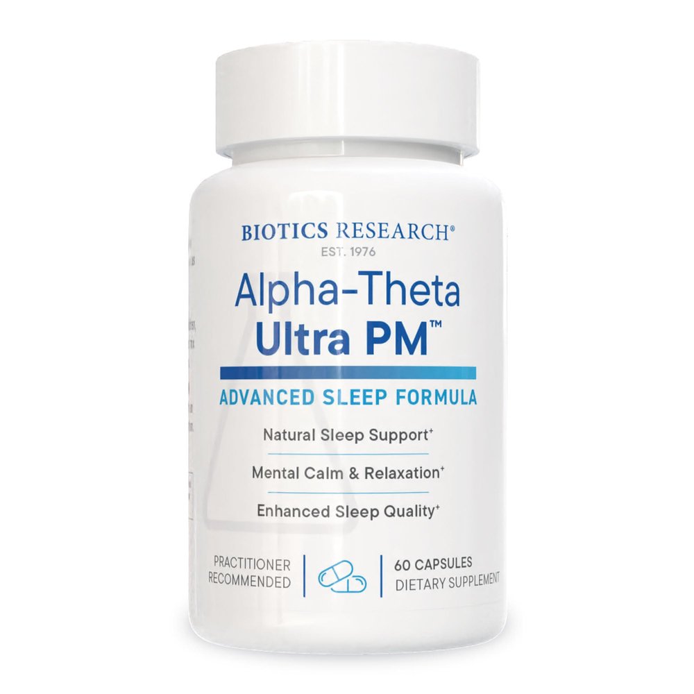 Biotics Research Alpha Theta Ultra PM L Theanine, Passionflower, Lemon Balm, Supports GABA, Serotonin, Regulates Circadian Rhythms, 60 Capsules