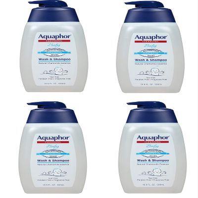 Aquaphor Baby Wash and Shampoo - Mild, Tear-free 2-in-1 Solution for Babys Sensitive Skin - 16.9 fl. oz. Pump, 4 Pack