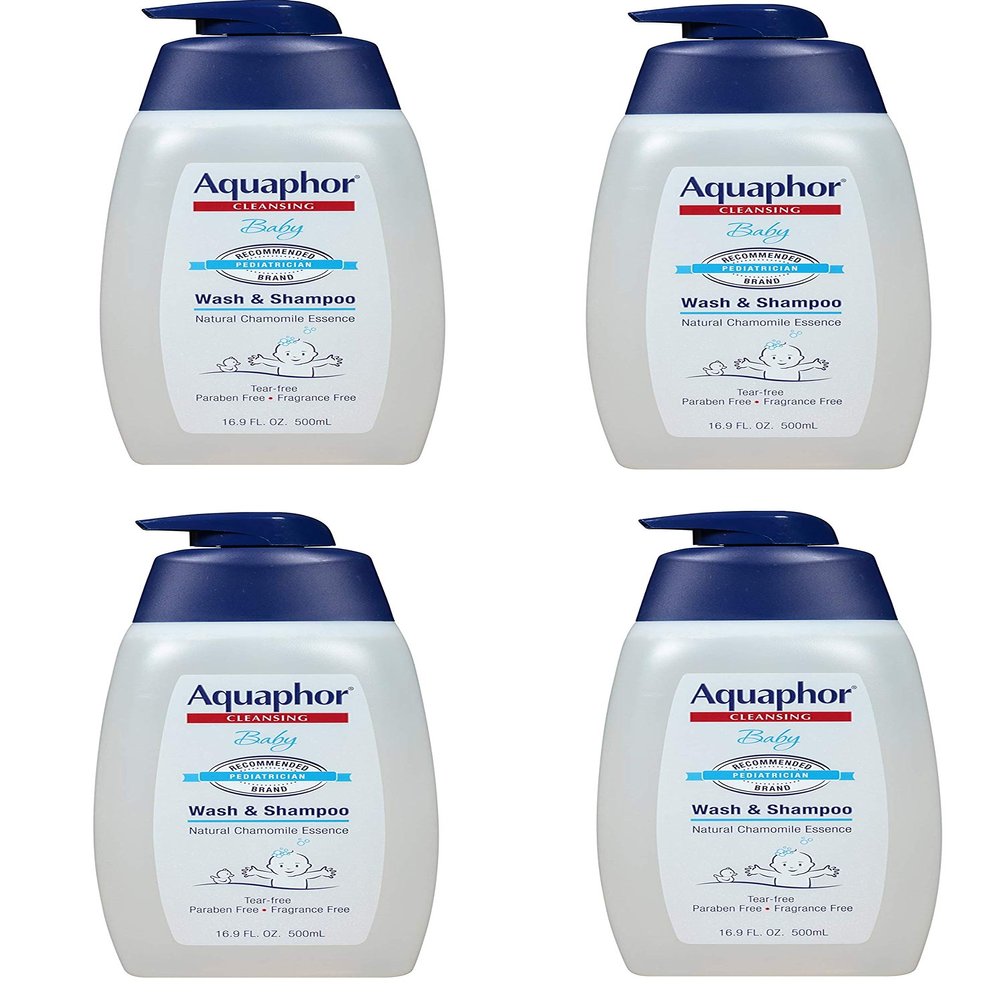 Aquaphor Baby Wash and Shampoo - Mild, Tear-free 2-in-1 Solution for Babys Sensitive Skin - 16.9 fl. oz. Pump, 4 Pack