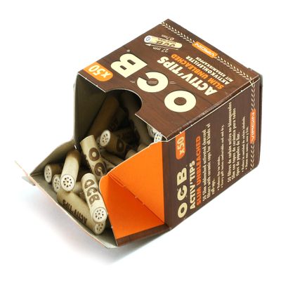 50 OCB Virgin slim 7mm activated Charcoal filters ACTIV'TIPS with ceramic caps