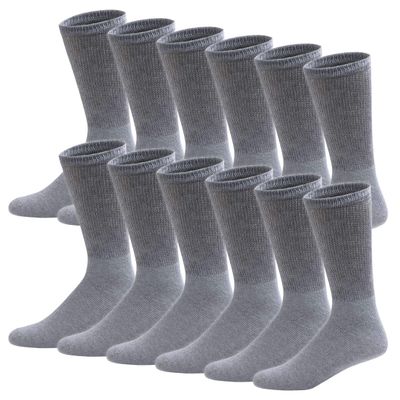 12 Pairs of Cotton Diabetic Neuropathy Crew Socks (13-16, Fits Men's Shoe Size 12-14.5, Gray)