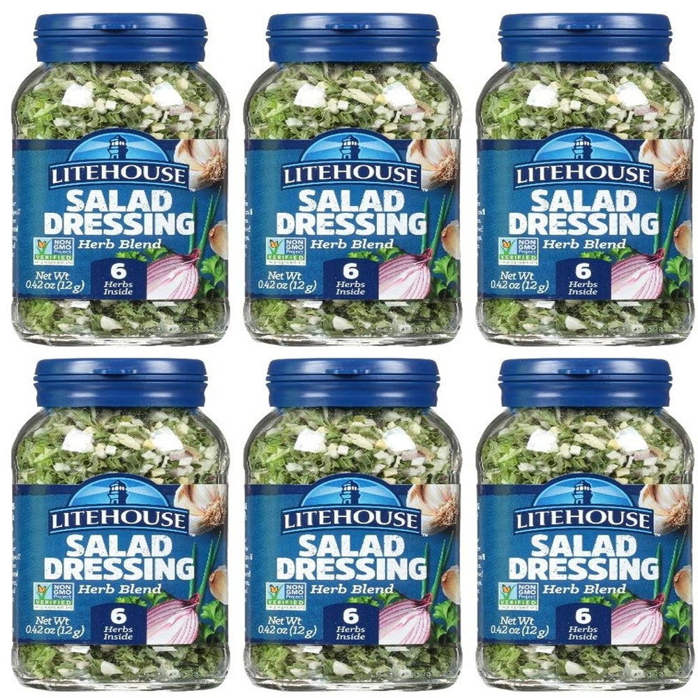 Litehouse Freeze Dried Salad Herb Blend - Substitute for Fresh Salad Herb, Salad Dressing, Organic, Salad Herb Blend Seasoning, Non-GMO, Gluten-Free - 0.42 Ounce 6-Pack