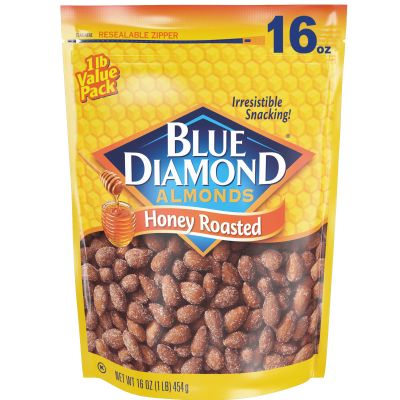 Blue Diamond Almonds Honey Roasted Snack Almonds, Party Salty Snack, Plant-Based Protein and Fiber, After School Snacks, Events, Holidays and Lunch, 16Oz, 1 Pound (Pack of 1)