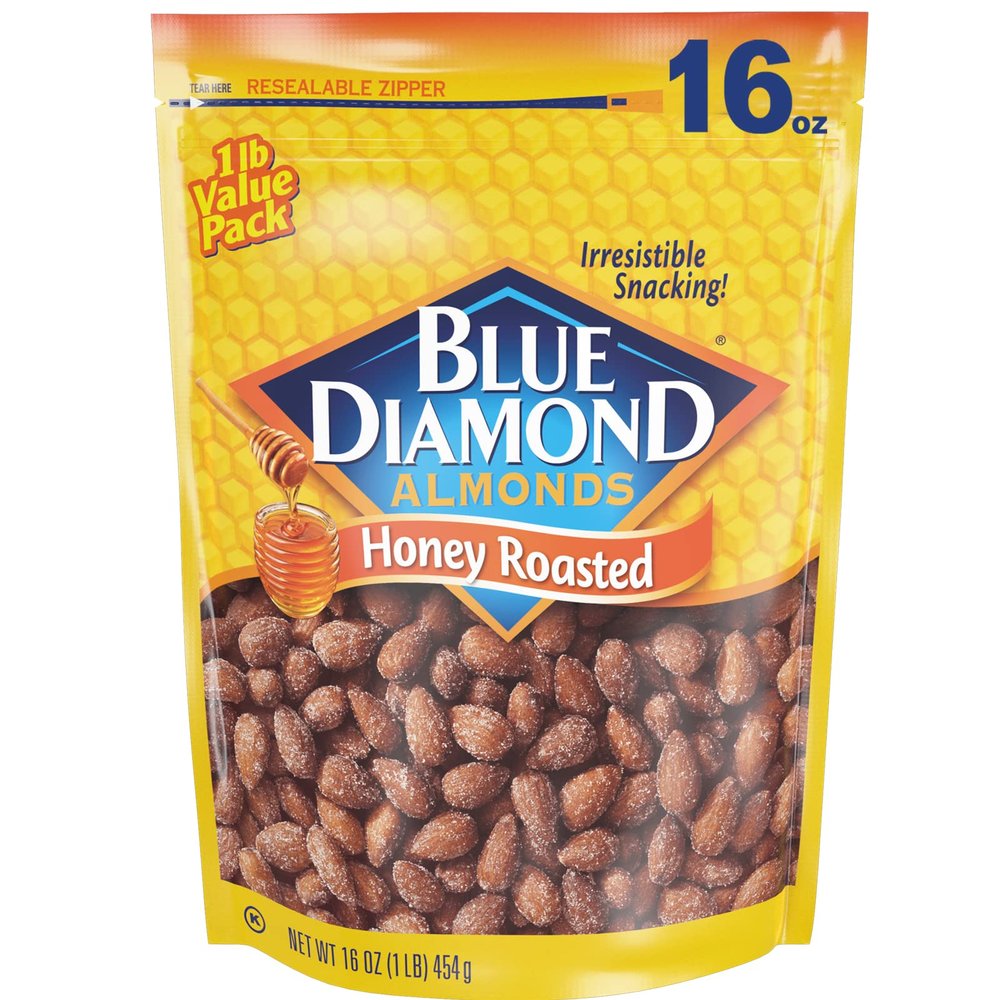 Blue Diamond Almonds Honey Roasted Snack Almonds, Party Salty Snack, Plant-Based Protein and Fiber, After School Snacks, Events, Holidays and Lunch, 16Oz, 1 Pound (Pack of 1)