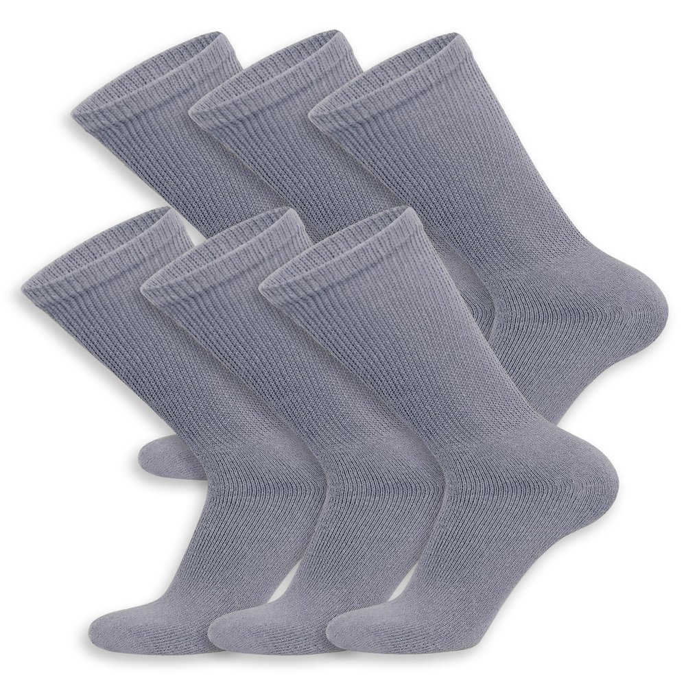 6 Pairs of Cotton Diabetic Neuropathy Crew Socks (13-16, Fits Men's Shoe Size 12-14.5, Gray)