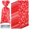 Blulu 100 Pieces Western Bandana Cellophane Bags Red Bandana Print Cello Treat Cookie Candy Bags with 100 Pieces Silver Twist Ties for Western Cowboy Theme Party Favor view 1