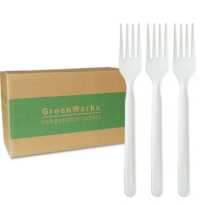 GreenWorks 1000 Count 7" Heavy-duty Compostable Forks, BPI Certified Large Bulk Disposable Cutlery Fork