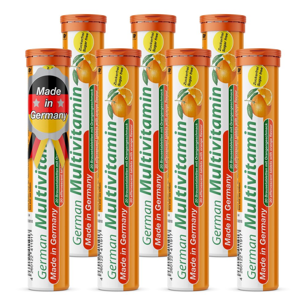 T&D German Multivitamin Drink Effervescnet Tablets 140 Servings Orange Flavour - Vitamin C, E, B1, B2, B6, B12, Biotin, Folic Acid, Niacin, Pantothenic Acid Pharma Made in Germany