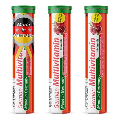 T&D German Multivitamin + Mineralien Drink Effervescent Tablets 60 Servings Pomegranate Flavour 10 Vitamins + 2 Minerals Made in Germany