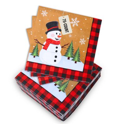Iconikal 75-Count Snowman Paper Napkins - Disposable Holiday Party Luncheon Size, 2-Ply Winter Wonderland