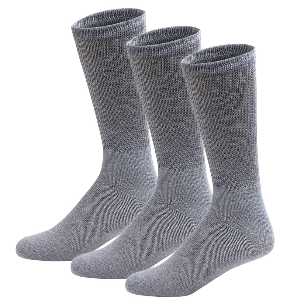 3 Pairs of Cotton Diabetic Neuropathy Crew Socks (13-16, Fits Men's Shoe Size 12-14.5, Gray)