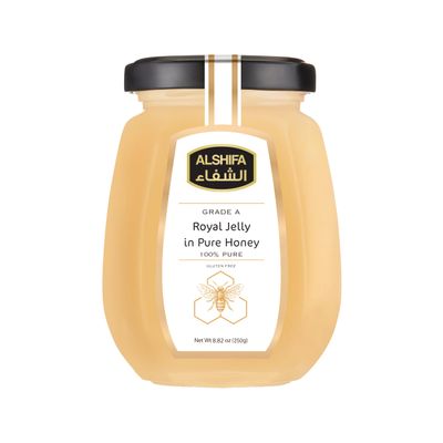 ALSHIFA Royal Jelly Pure Honey 8.81oz (250g) | Pack of 1 | Raw Organic Honey | Unique Taste Sweetener | Healthy & Rich in Nutrients | No Added Sugar | Glass Bottle