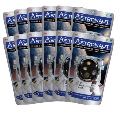 Astronaut Foods Freeze-Dried Ice Cream Sandwich, NASA Space Dessert, Cookies & Cream (12 Count)