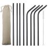 JASHII 2 Set Reusable Portable Metal Straws Stainless Steel Eco-friendly Drinking Straw with Travel Cloth Bag (4 Bent 4 Straight 2 Brush),Black view 1