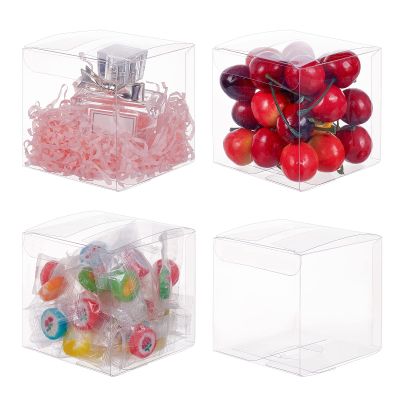 BENECREAT 30 Pack 3x3x3 Inches Plastic Party Favor Box for Choclates and Wedding Party Candy Cookies Favors, Halloween Christmas Gift Packaging