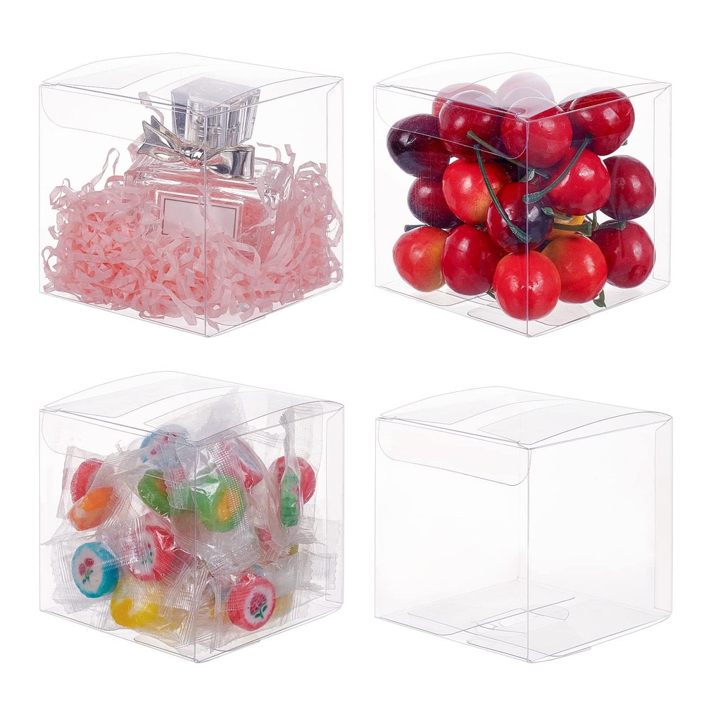 BENECREAT 30 Pack 3x3x3 Inches Plastic Party Favor Box for Choclates and Wedding Party Candy Cookies Favors, Halloween Christmas Gift Packaging