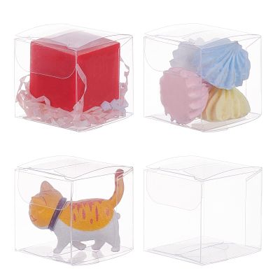 BENECREAT 60 Pack 1.5x1.5x1.5 Inches Clear Plastic Party Favor Box for Valentine's Day Choclates and Wedding Party Candy Cookies Favors