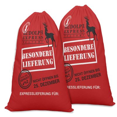 Printtoo Pack of 2 Drawstring Special Delivery Extra Large Size Christmas Sack Re-Usable Xmas Present Storage 27x20 Inch